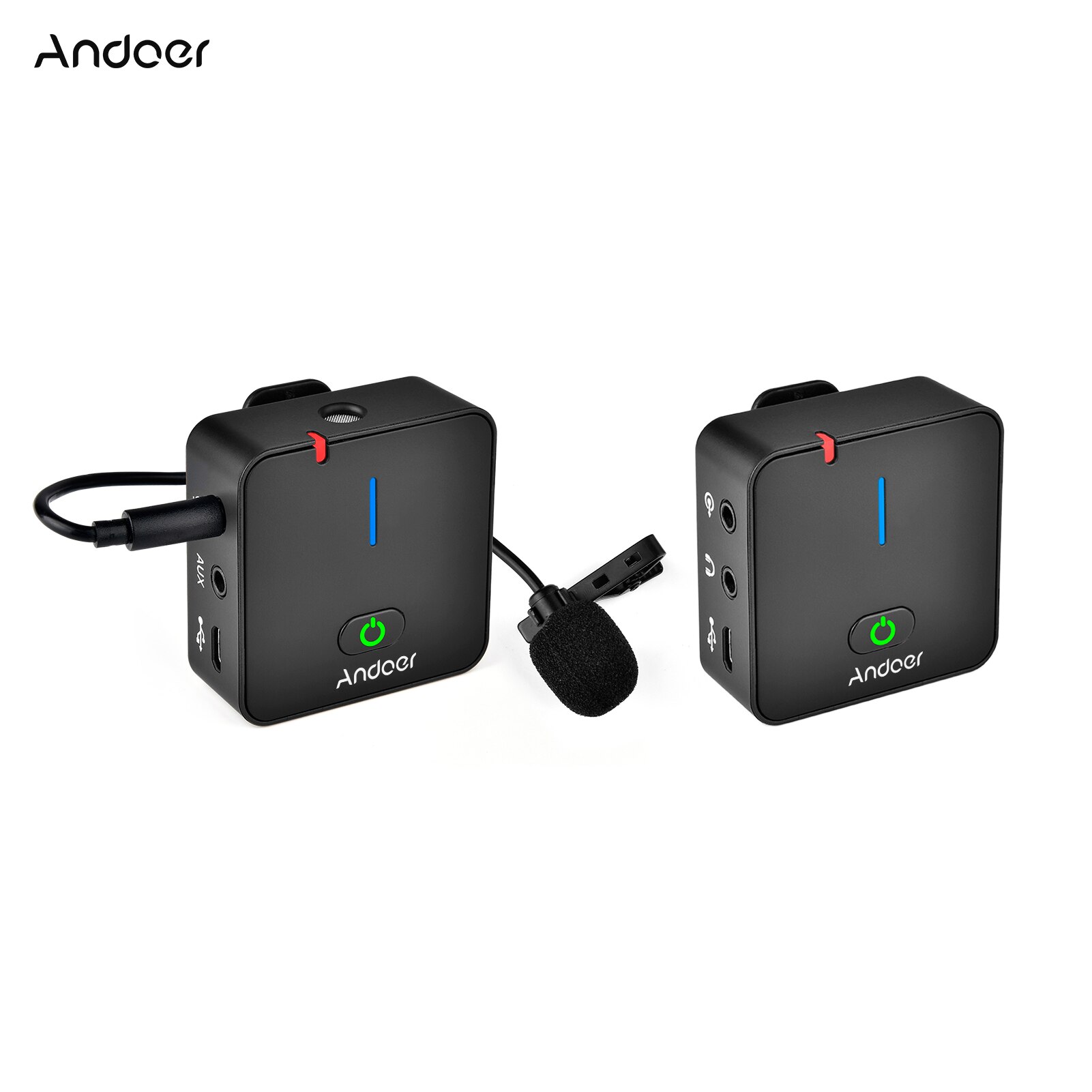 Andoer-micrófono inalámbrico MX5 2,4G, transmisor de grabación, receptor, Clip-on, Lavalier, para Smartphone, cámara DSLR, Vlog, vídeo