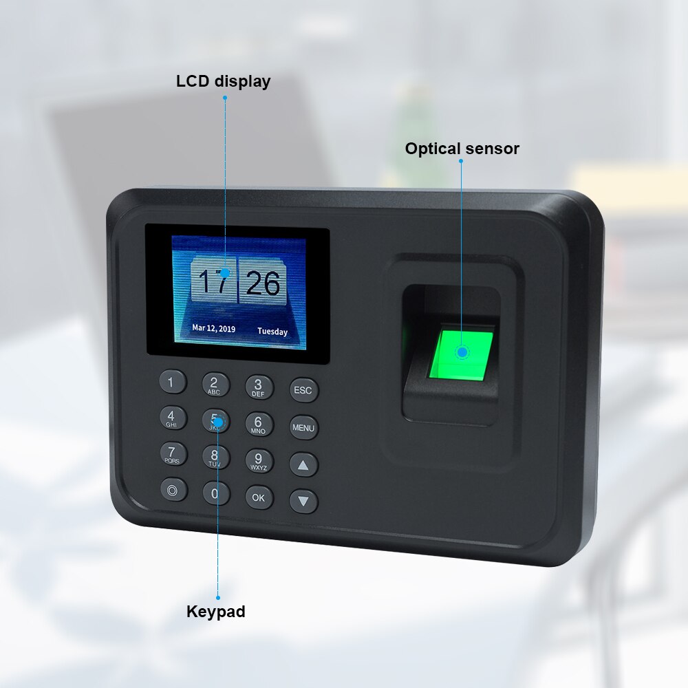 Intelligente Biometrische Vingerafdruk Wachtwoord Aanwezigheid Machine Werknemer Controleren-In Recorder 2.4 "Scherm Tijdregistratie Klok