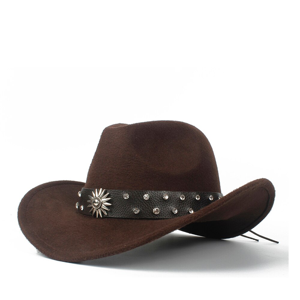 Retro Child Kids Wool Hollow Western Cowboy Hat Roll-up Brim boy girl Outblack Sombrero Hombre Felt Cap Size 52-54: Coffee