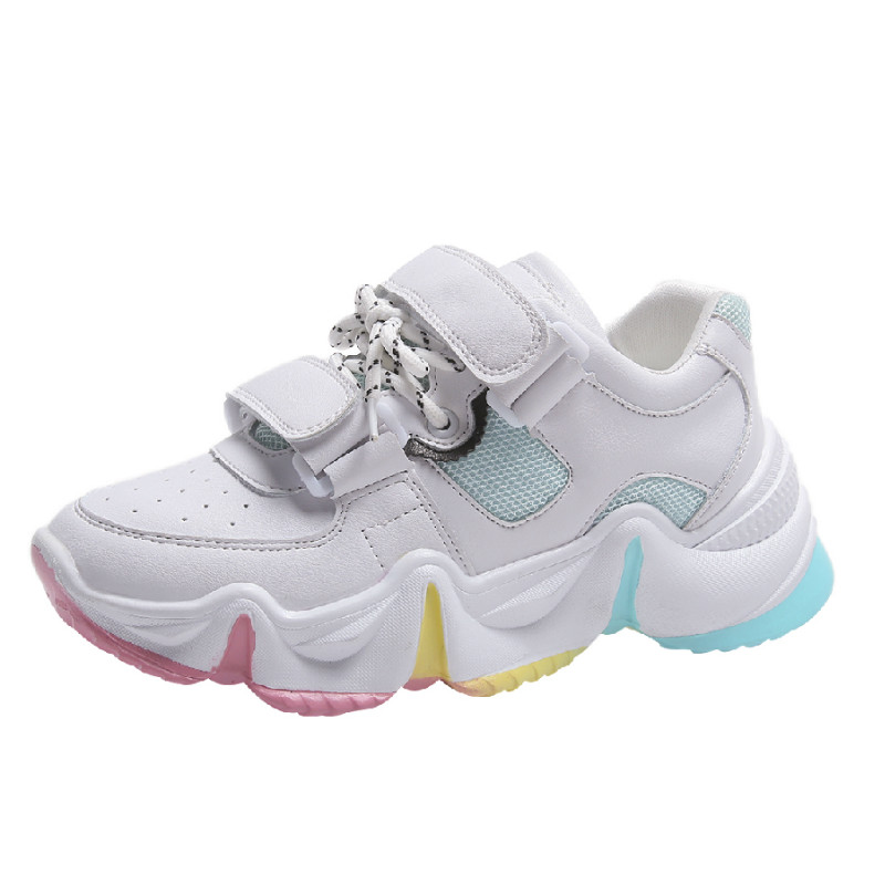 Fujin dames sneakers lente dikke onderkant gemengde kleuren regenboog onderkant vrijetijds ademend platform veter damesschoenen: Blauw / 7