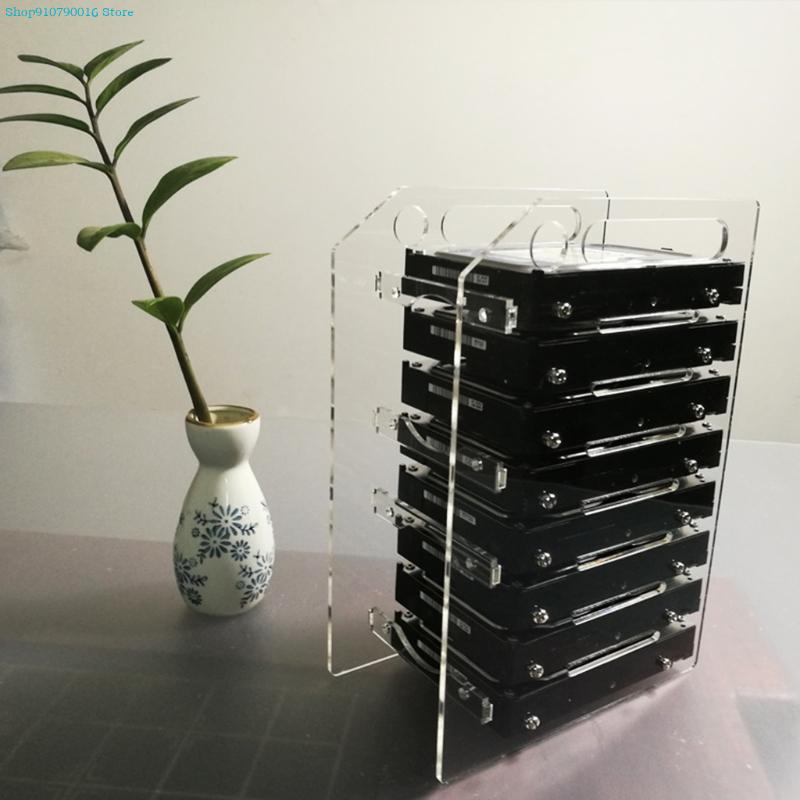 3.5 In DIY Acrylic Hard Disk Bracket Bay Desktop Computer External Hard Drive Shelf Rack HDD Storage Box Organizer Case