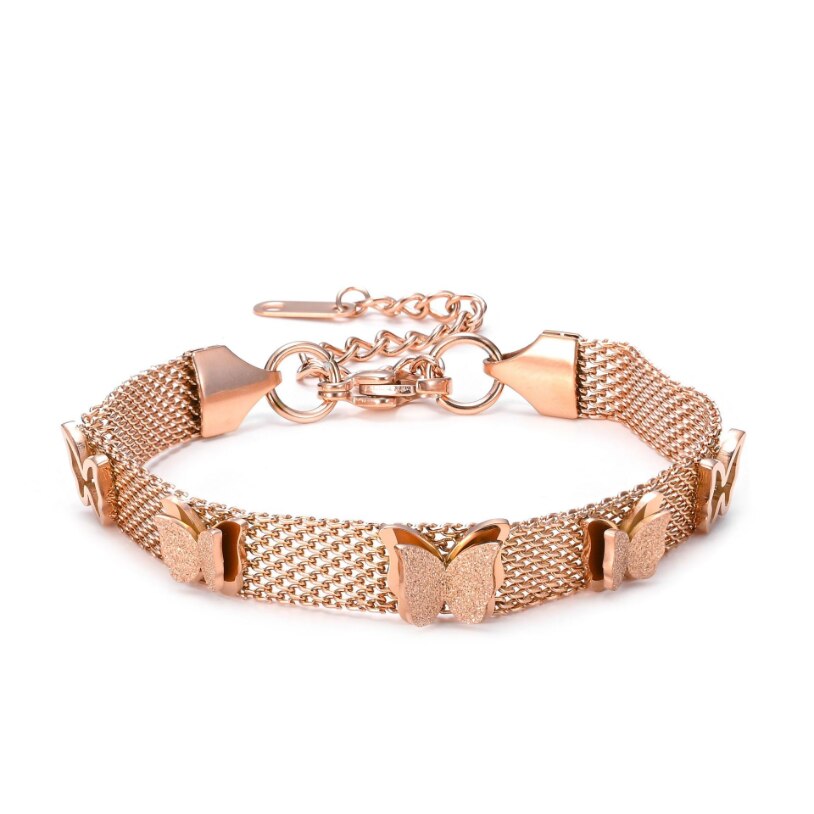 316L Roestvrij Staal Mode Fijne High-End Sieraden 2 Layer Lassen Matte 5 Vlinder Charm Mesh Chain Armbanden voor Vrouwen