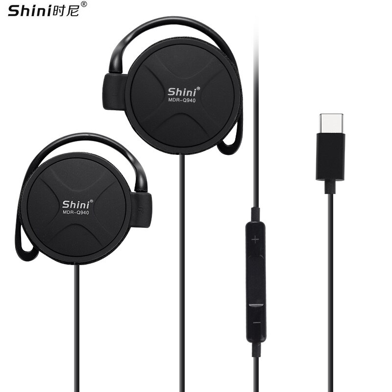 Shini-auriculares Q940 con conector tipo C, cascos deportivos de 3,5mm con gancho para la oreja para reproductor de música Mp3, ordenador y teléfono móvil,