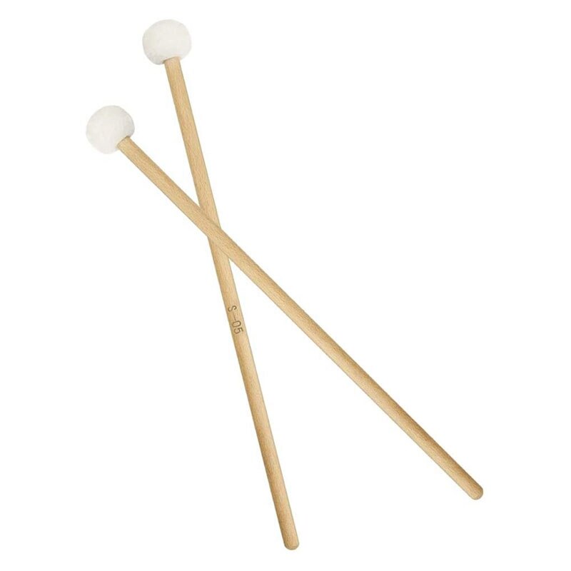 2 Pair 15 Inch Wood Handle Mallets Timpani Stick Multi-Purpose Felt Mallet Soft, Good Percussion Accessories
