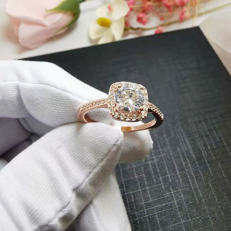 Mode Zirconia Ringen Bruiloft Sieraden Vrouwelijke Verlovingsring Crystal: 6 / Rose gold