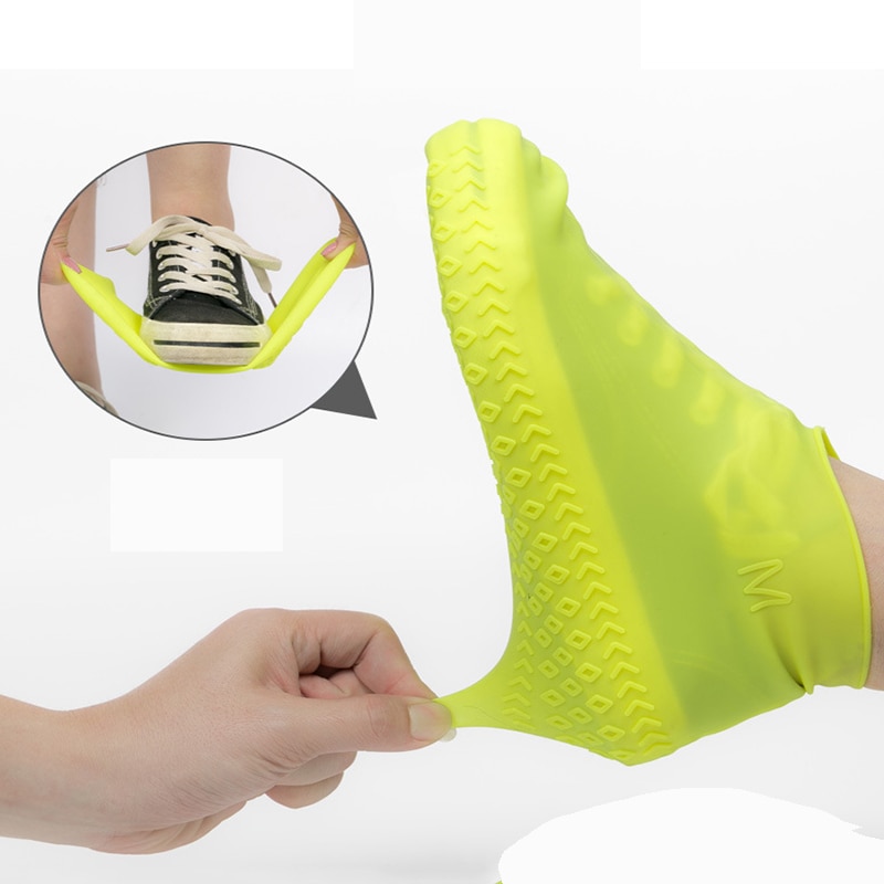 1 par de botas de lluvia plegables portátiles, cubiertas de silicona para zapatos de alta elasticidad, Botas de lluvia impermeables para interiores y exteriores