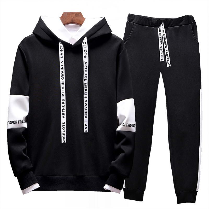 "Terno esportivo moletom com capuz collant correndo 2019 homens ajuste jogging é aptidão marca gênero": Black / XXL