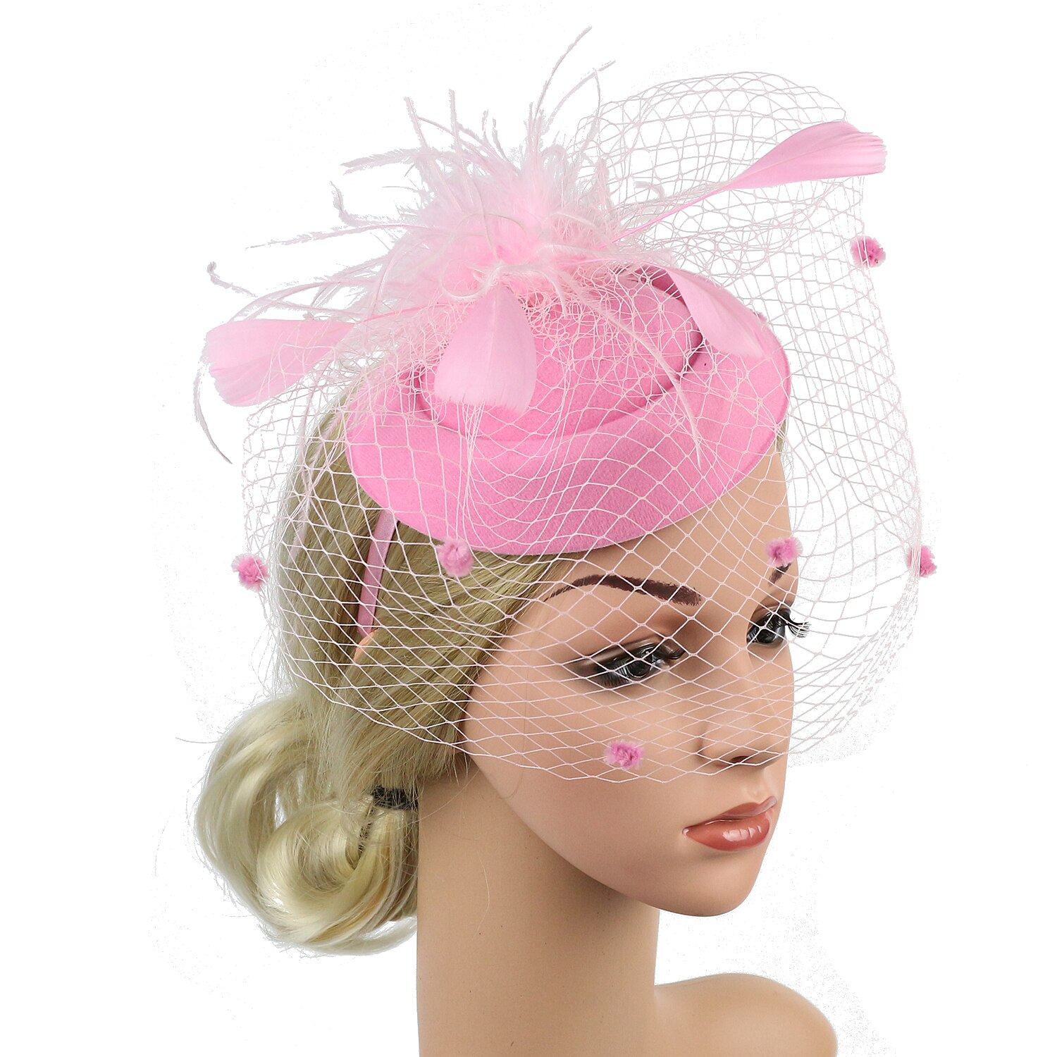Frauen Fascinator Hütte Hochzeit Kirche Party Netz Schleier Stirnband Hütte Haar Clip Stirnband Blume Dame Schleier Hochzeit Dekor: Rosa