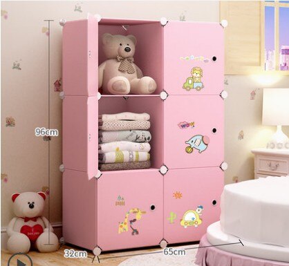 DIY Multi-layer Simple Children Wardrobe Girl Assembled Plastic Closet Cartoon Simple Modern Economic Baby Storage Cabinet: Brown