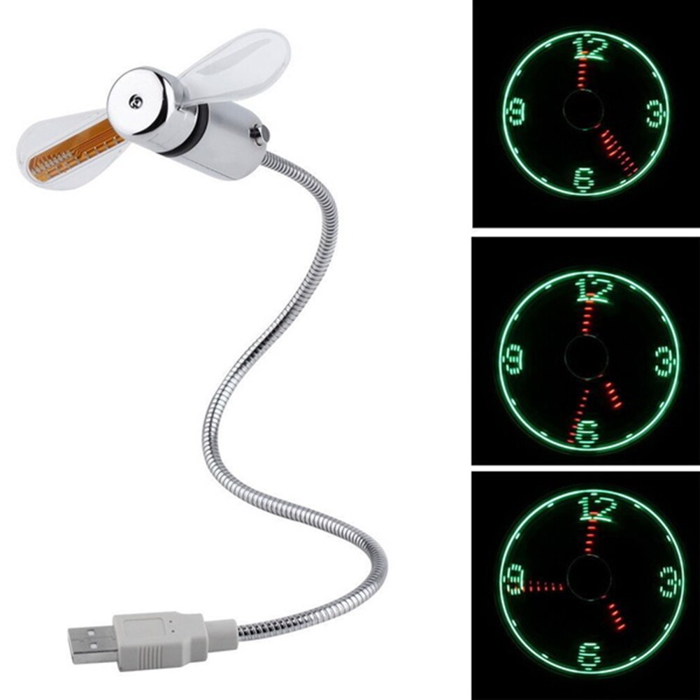 Gooseneck Office Desktop PC Time Display Luminous Air Cooling With LED Clock Adjustable Home Durable Mini USB Fan
