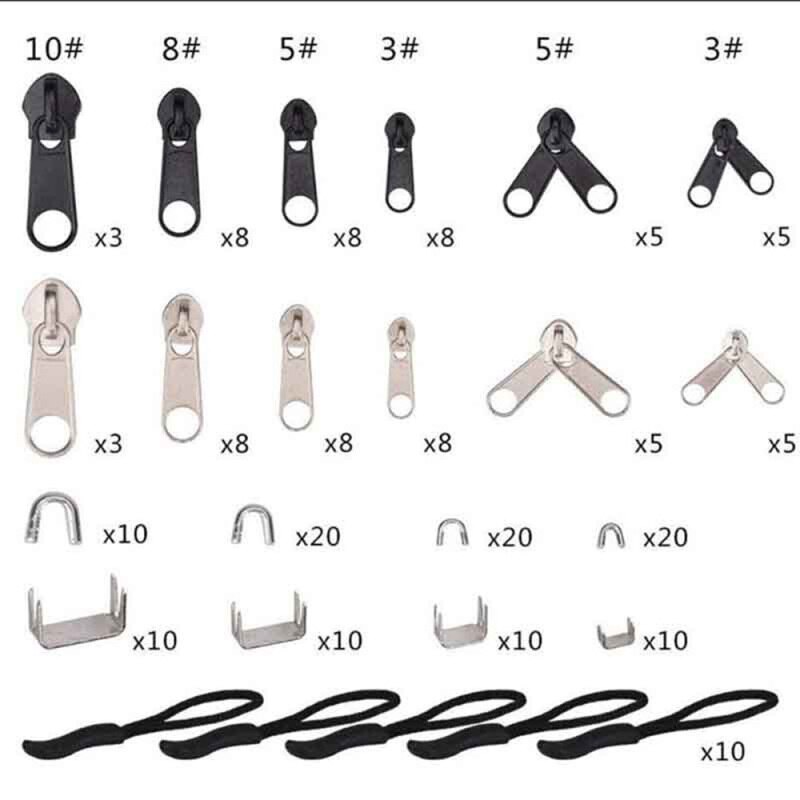 Kit de reparación de cremalleras de 197 piezas, herramienta auxiliar de repuesto + herramientas de instalación para bolsas, carpas, equipaje, saco de dormir, chaqueta