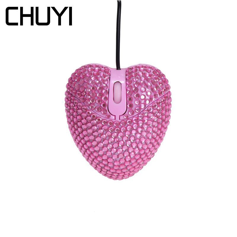 Wired Leuke Muis Mini Diamond Hartvormige Mause Optische 1000 Dpi 3D Usb Computer Draagbare Roze Meisje Muizen Voor laptop Pc