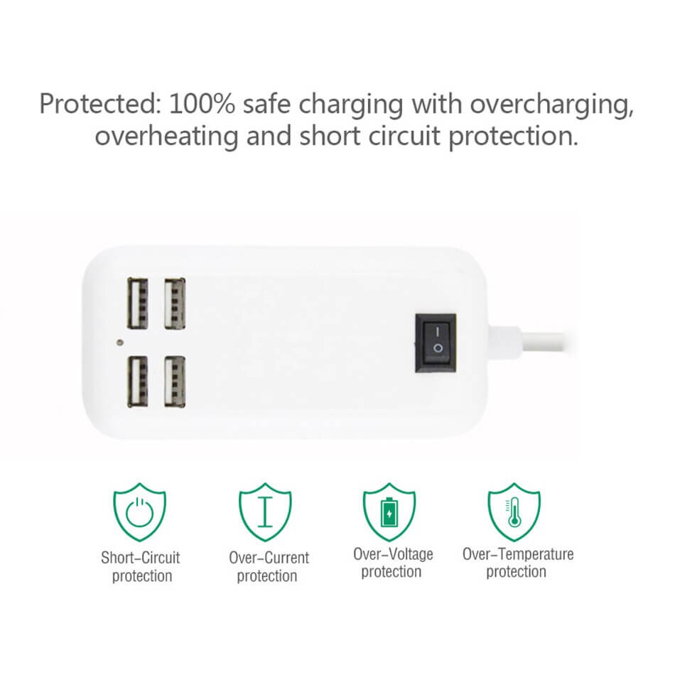 GHAOK 4 ports USB chargeur Mini Station de charge intelligente 5V2. 1A * 4 Max sortie 15W chargeur de bureau pour chargeur de téléphone intelligent