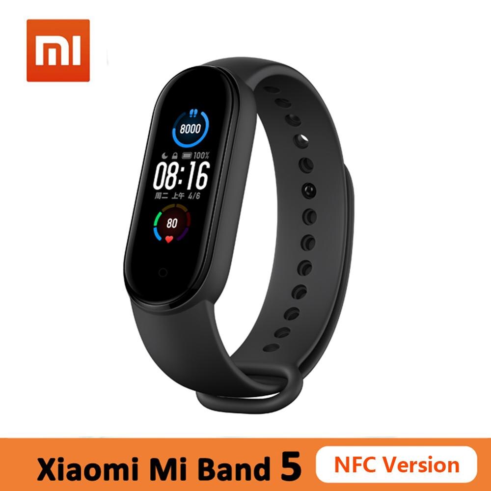 Xiaomi Mi Band 5 Clever Armbinde 5ATM Wasserdichte Clever Sport Band 1,1 zoll AMOLED Bunte Bildschirm NFC Herz Bewertung Fitness Tracker