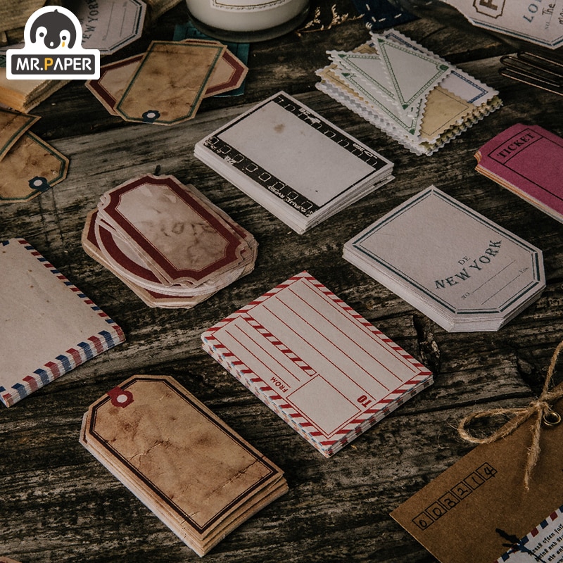 Mr.paper 50 st 8 mönster gamla etiketter skrivbara dekorativa vanligt ark deco klistermärken scrapbooking bullet journal brevpapper klistermärken
