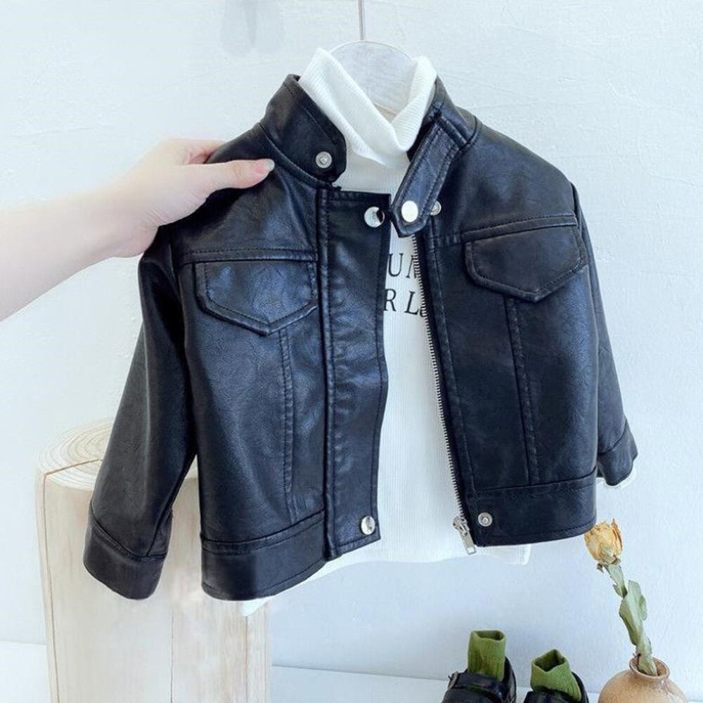 Halilo Jongens Pu Lederen Jassen Zwart Kleur Lente Herfst Terug Naar School Boutique Kinderkleding
