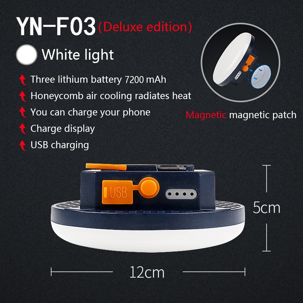 7200 mah led teltlys genopladelig lanterne lanterne bærbar nødnatlys udendørs campingpære lampe lommelygte hjem: Hvid 7200 mah
