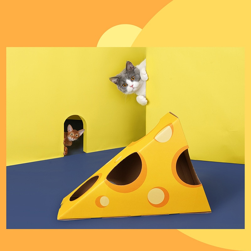 Pet Furniture DIY Carton Box Cat House Cheese shape cat Scratch Board Self Assembly Kitten Indoor Corrugated Paper house