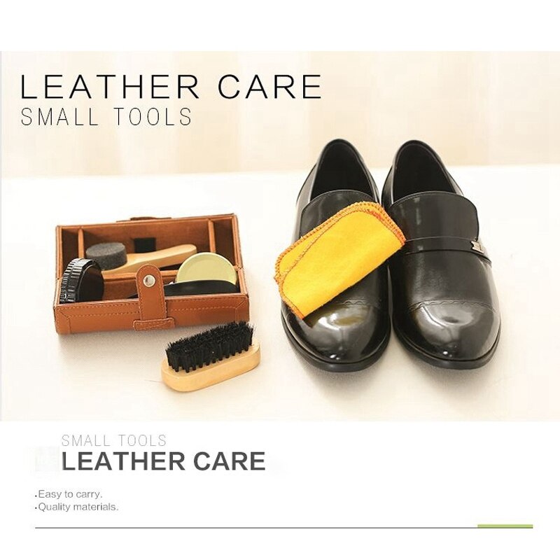 Kit de cuidado de pulido de zapatos, 6 uds., cepillos de cera para zapatos, paño brillante y cuerno de zapato, Kit de limpieza de zapatos compacto