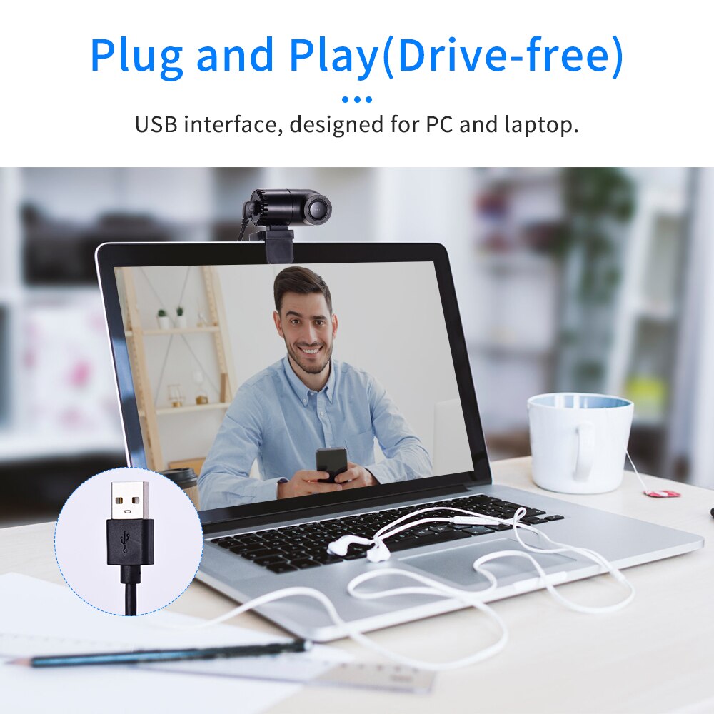 Aibecy HD 1080P Webcam USB Computer Web Camera with Bracket Built-in Microphone Plug and Play for Desktop PC Laptop