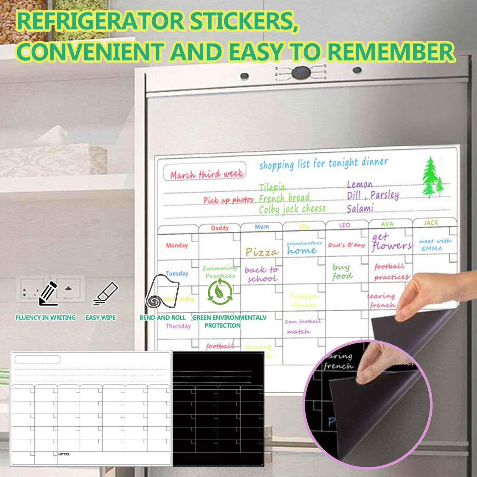 40# Erasable Monthly And Weekly Schedule Magnetic Refrigerator Calendar Sticker Refrigerator Calendar Sticker Easy To Remember