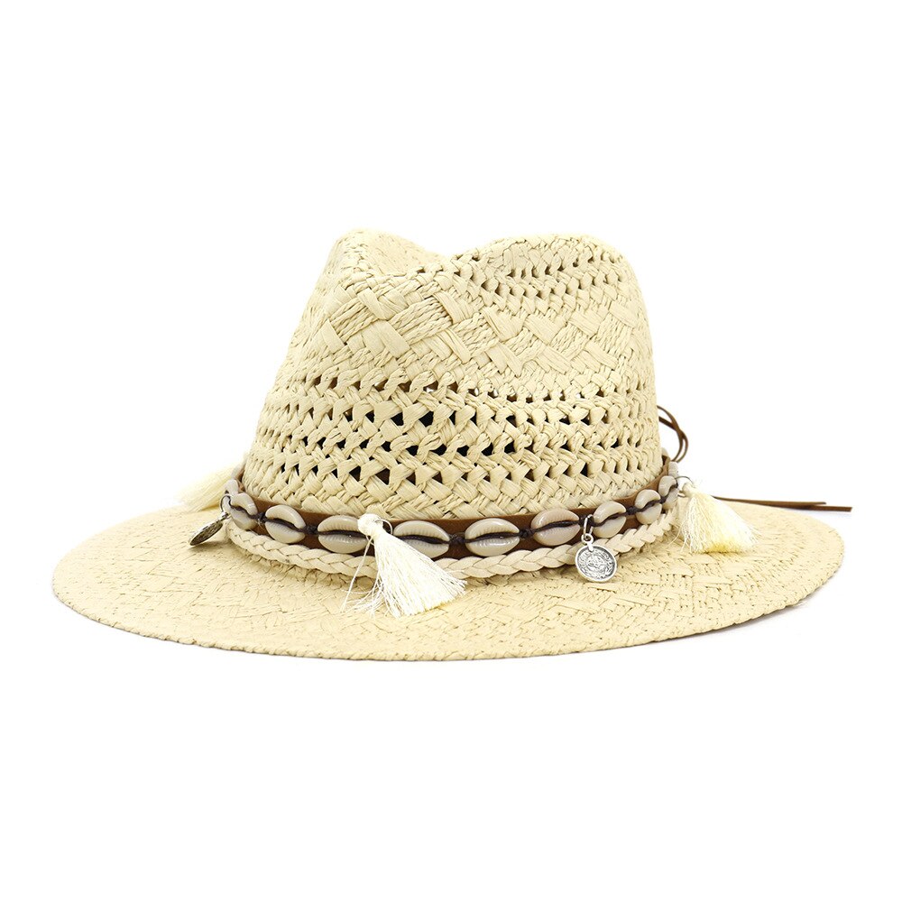 Buttermere dames zomerhoeden panama zonnehoed handgebreide strohoed dames strand sombrero buiten heren dames fedora zomerhoed: Lichtbeige