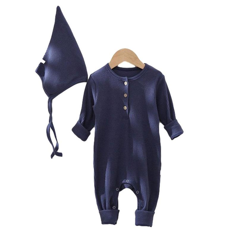 Effen Kleur Een Stuk Romper Voor Zuigelingen En Kinderen En In Kleding Voor Kinderen Thuis Pyjama Herfst Scheet w4N8: Dark blue / 6-9M