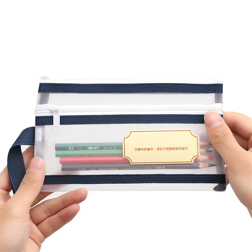A4/A5/A6 Nylon Mesh Document File Double Pocket Pencil Case Zipper Notebook Bag Office Stationery Storage