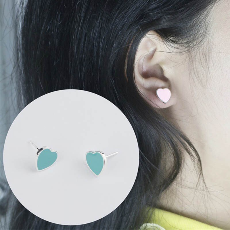 women earring stud Stainless steel Blue heart earrings stud women jewelry for women Accessories punk stly