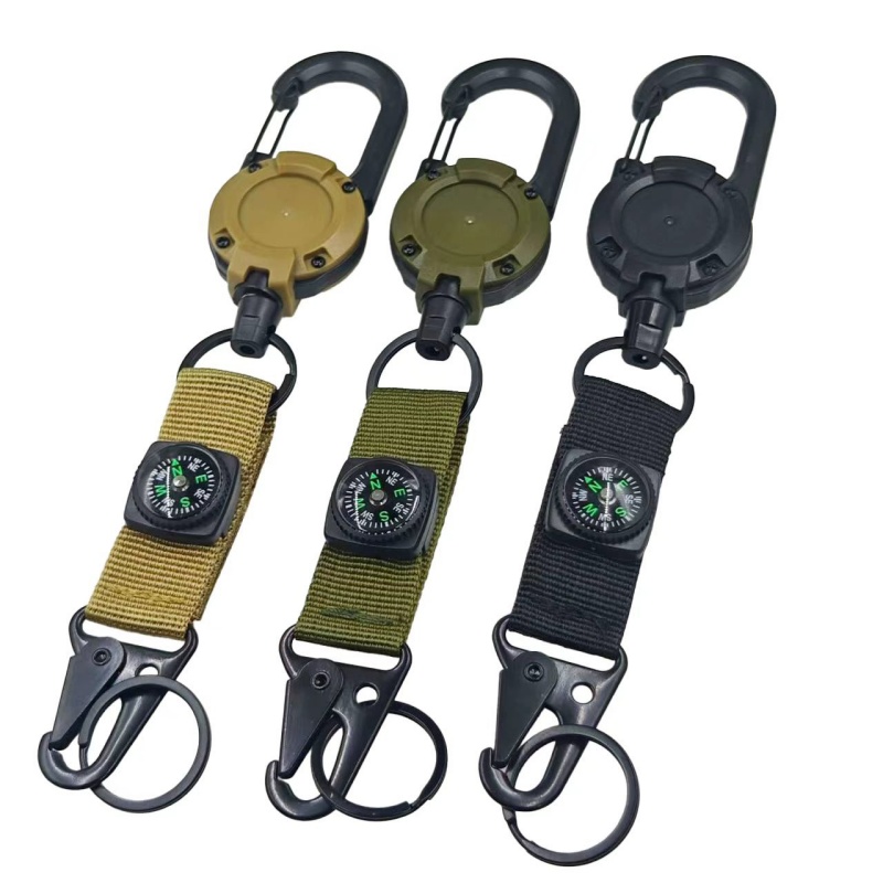 Intrekbare sleutelhanger, stevige ID-badgehouder met rolmechanisme, multitool sleutelhanger, badgehouder met 25,6 inch stalen intrekbaar koord en sleutelring