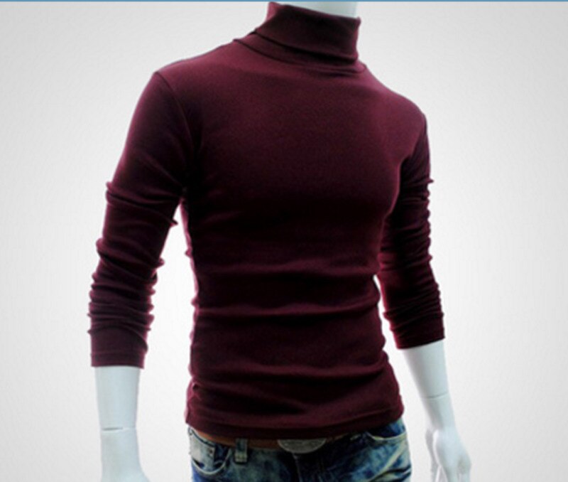 Mannen Winter Warme Katoen Hoge Hals Zwarte Trui Tops Turtelneck Trui