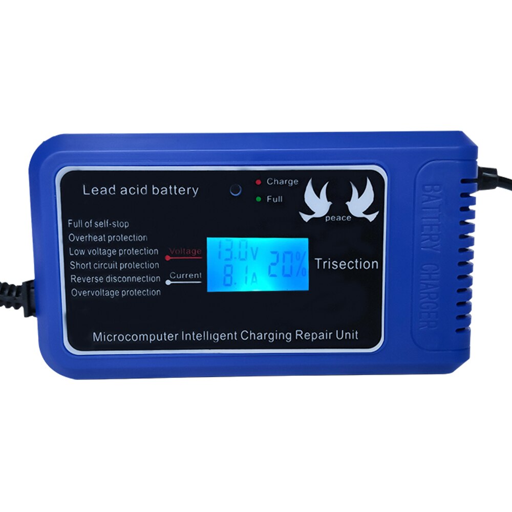 12V 10A Intelligent Car Battery Charger Lead Acid Battery Charger with LED Display Pluse Repairing Charger for Motorcycle & Car
