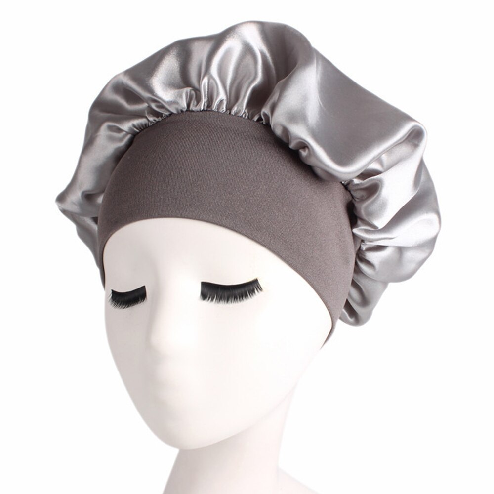 1pc Adjust Solid Satin Bonnet Hair Styling Cap Long Hair Care Women Night Sleep Hat Silk Head Wrap Shower Cap Hair Styling Tools: Army Green