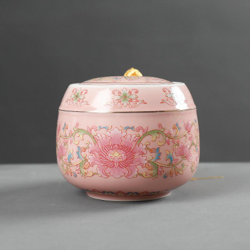 Kremering urner til menneskelig aske vintage blomstermønster urn til aske til menneskelig keramik krukke mindesmærke aske holder kister urner: Hot pink