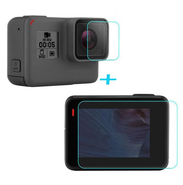 Herdet glass beskyttelsesdeksel til gopro gå pro helt 5 helt 6 helt 7 helt 5/6/7 svart kameraobjektiv lcd skjermbeskyttelsesfilm: til skjerm og linse