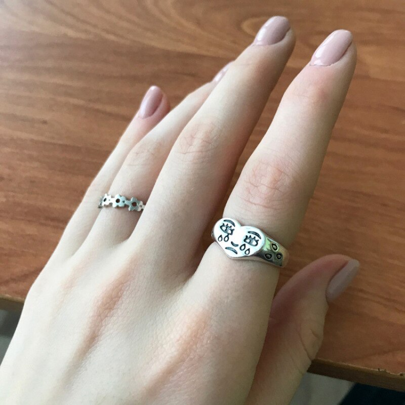 Stile Punk in metallo che ripristina antichi modi è rosso e nero anello a catena anello anello anello donna gioielli da sposa regalo: 3