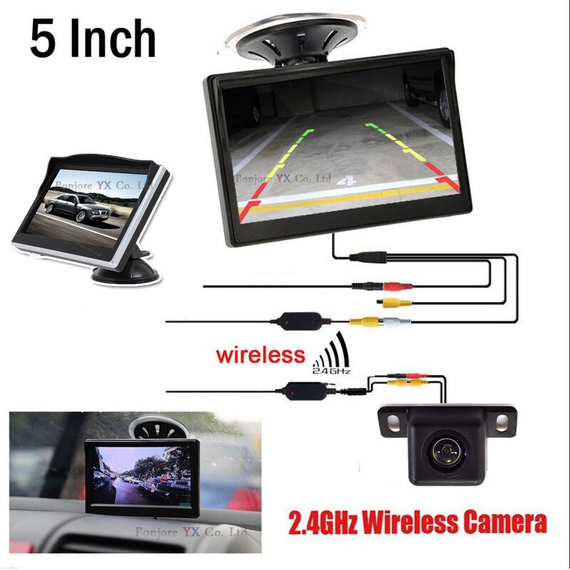2.4G Draadloze parking Camera achteruitrijcamera Hight Resulution 5 "TFT LCD Monitor Voertuig Parkeerhulp Video-ingang Voor DVD