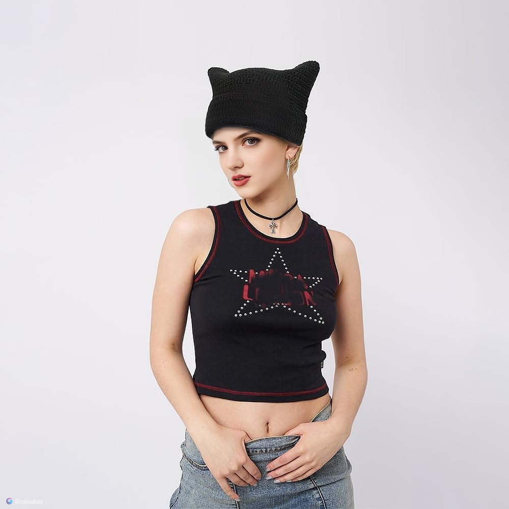Corchet Cute Cat Ears Beanie Hat for Women Winter Striped Korean Y2K HipHop Cosplay Knitted Streetwear Men Skullies