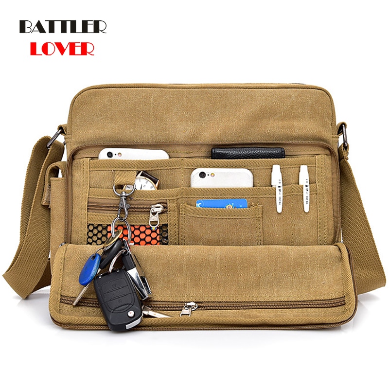 Canvas Multifunction Mens Messenger Shoulder Bags Solid Briefcases Suitcase Card Pocket For Men Women Office Outdoor Travel