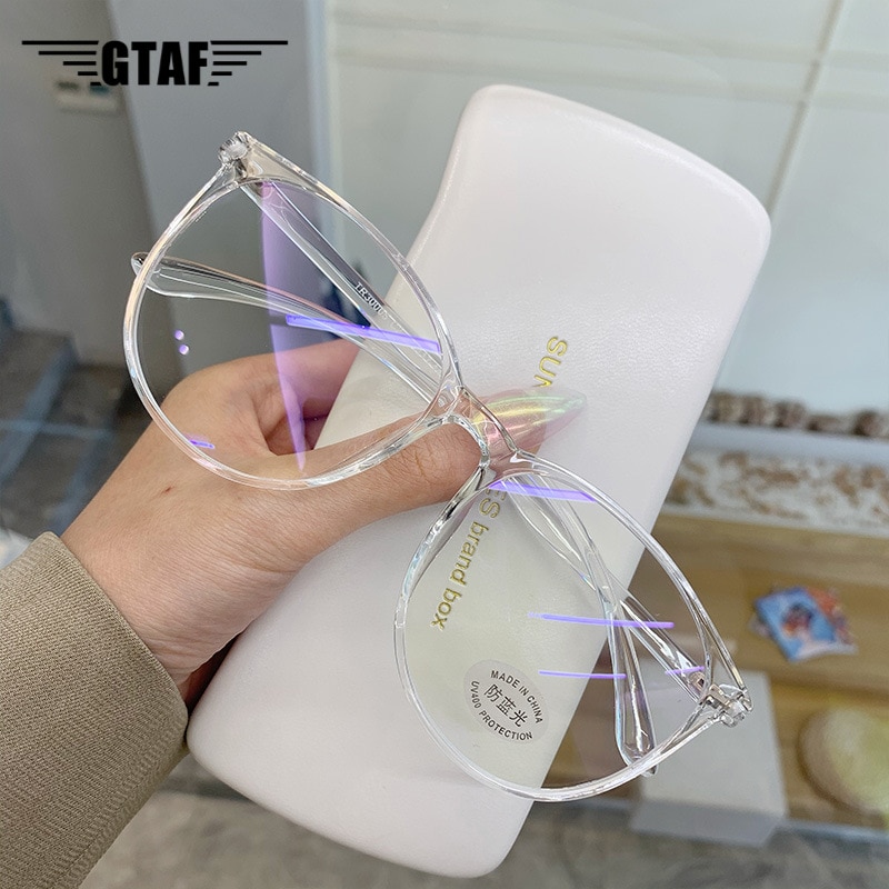 GTAF-Gafas de luz azul para hombre y mujer, lentes con filtro de bloqueo de ordenador, montura redonda, superligeras, blancas y transparentes