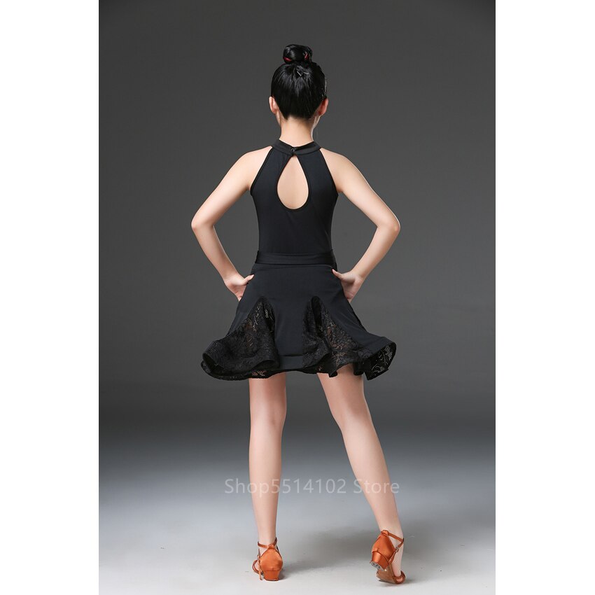 Dzieci Latin Dance Dress konkurs balowy koronkowa Tutu Cha Cha Rumba Samba Vestidos dziewczyna Modren dzieci taniec Costume120-170CM
