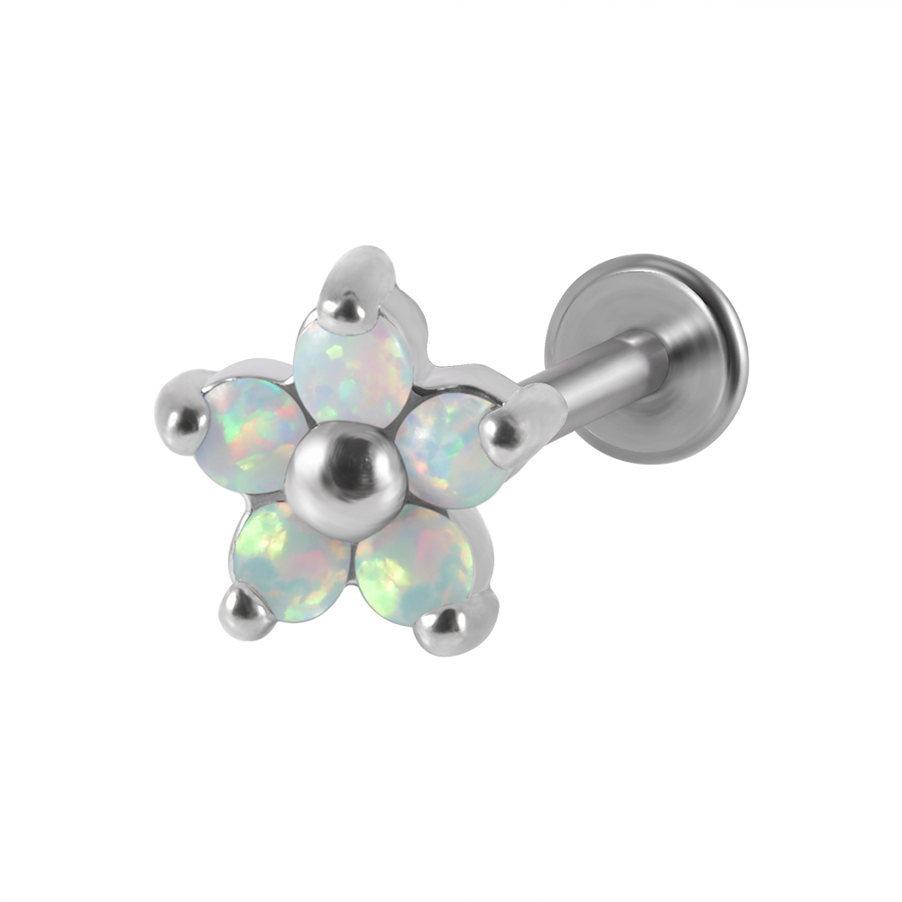 1PC G23 Titanium&Steel Opal Gem Labret Lip Ring Cubic Zircon Flower Ear Cartilage Tragus Helix Piercing Jewelry 16g: green / Imitation Rhodium Plated