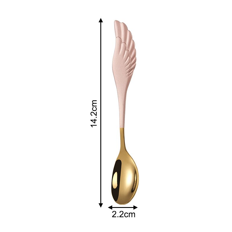 Fruit Vork Angel Wing Leuk Cadeau Voor Ijs Dessert Koffie Lepel Servies Multifunctionele Keuken Gereedschap: pink gold spoon