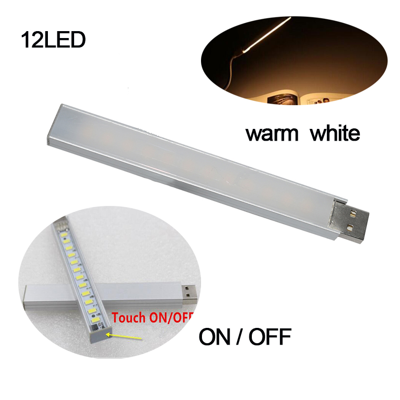 Mini 5v usb led natlys bærbar berøringssensor bordlampe bog læselommelygte natlys til powerbank laptop lampe: 12 led berøring varm