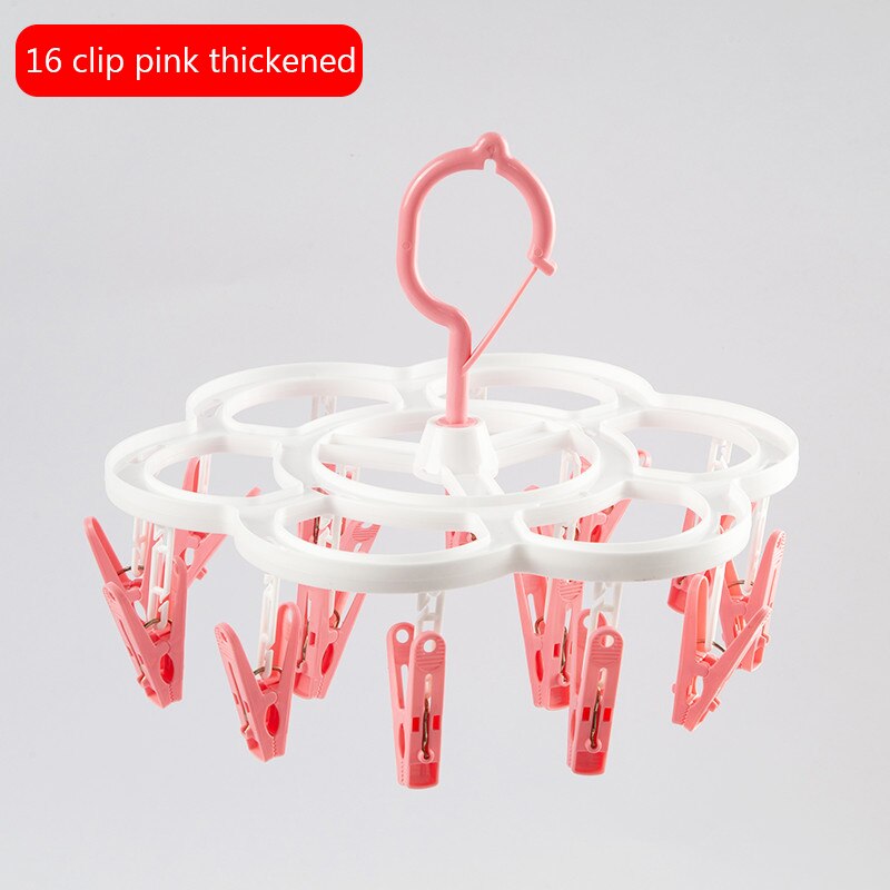 16 clips strumpor torkställ klädnypa multifunktionell hängare torkförvaring underkläder tvättförvaringsmaterial multifunktionsklämma: Rosa