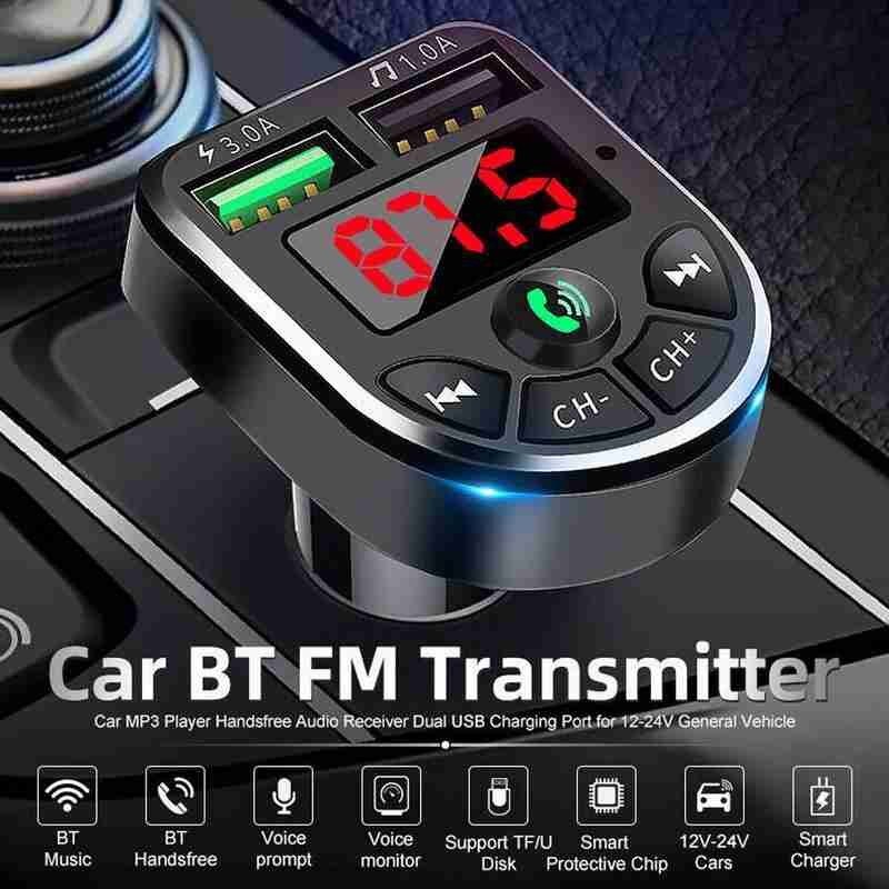 FM Transmitter Bluetooth Car MP3 Player Handsfree Car Gadgets Dual Charger Player Kit Music USB Car Accessories TF Disk U V7E1