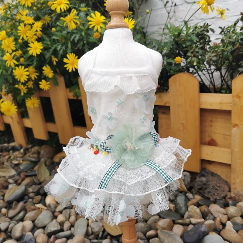 Fine Handmade Pet Dog Clothes Cute Pink White Flower Lace Tutu Dress Puppy Dog Clothing Summer Outfit Dog Skirt Poodle