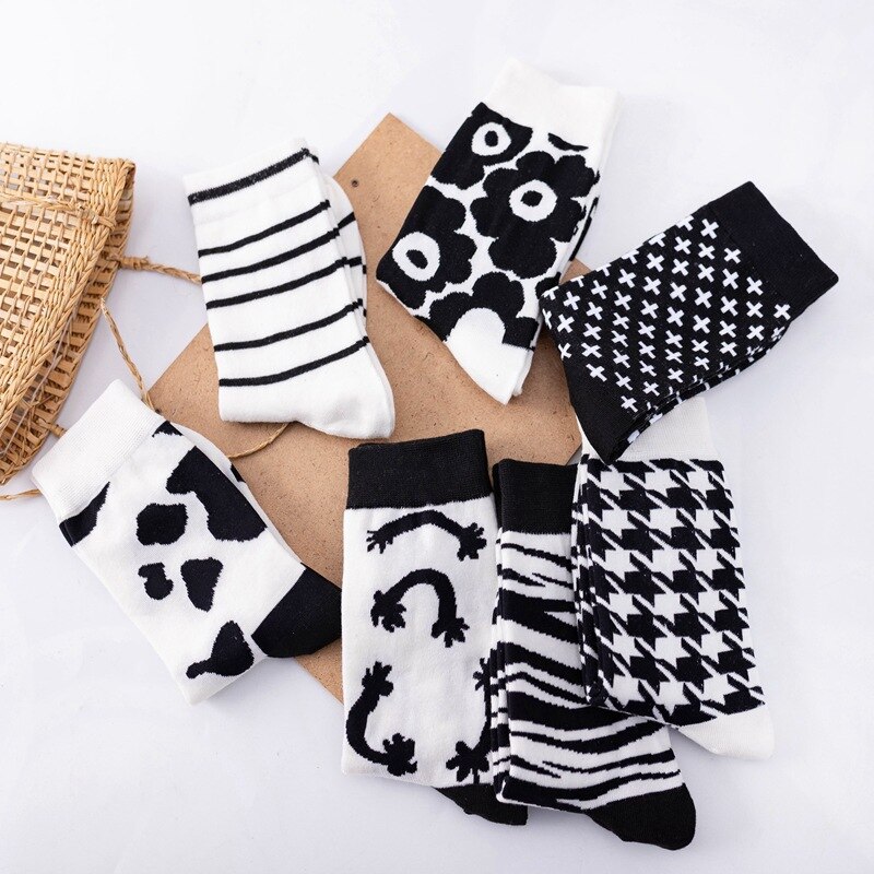 Cute striped socks funny cow print cartoon casual socks cute animals chaussettes kawaii happy deodorant socks