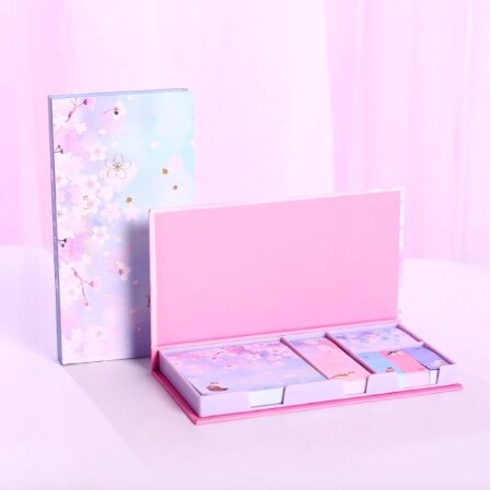 Bloc de notas con dibujos animados, Bloc de notas adhesivas de flores bonitas, almohadillas de escritura multiplegables, etiqueta de , papelería Kawaii, material escolar: 7