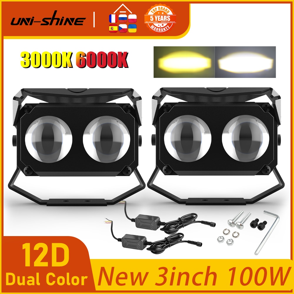 UNI-SHINE 3inch Led Light Bar/Work Light 100W 6000K 3000K White Yellow Led Work Light Bar for Offroad Tractor Truck 4x4 SUV ATV